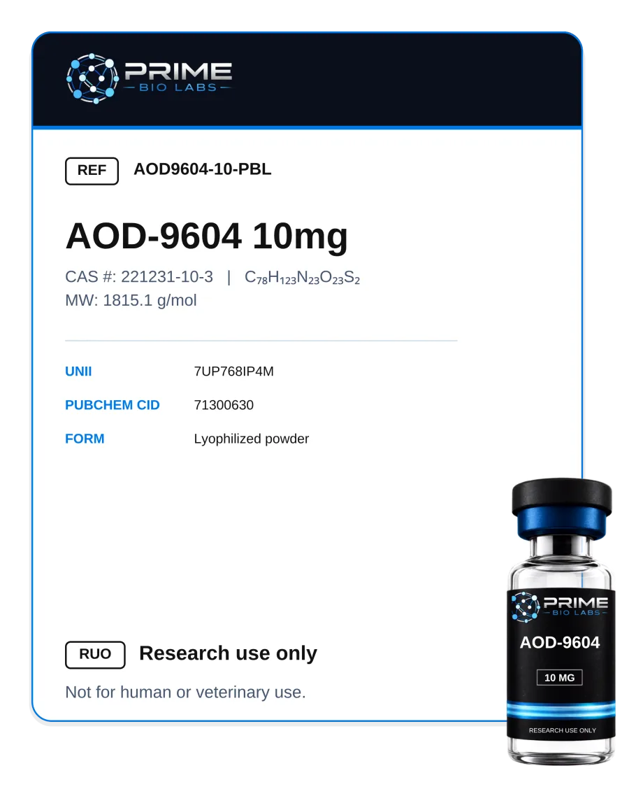 AOD-9604 (10 mg) — research-grade vial
