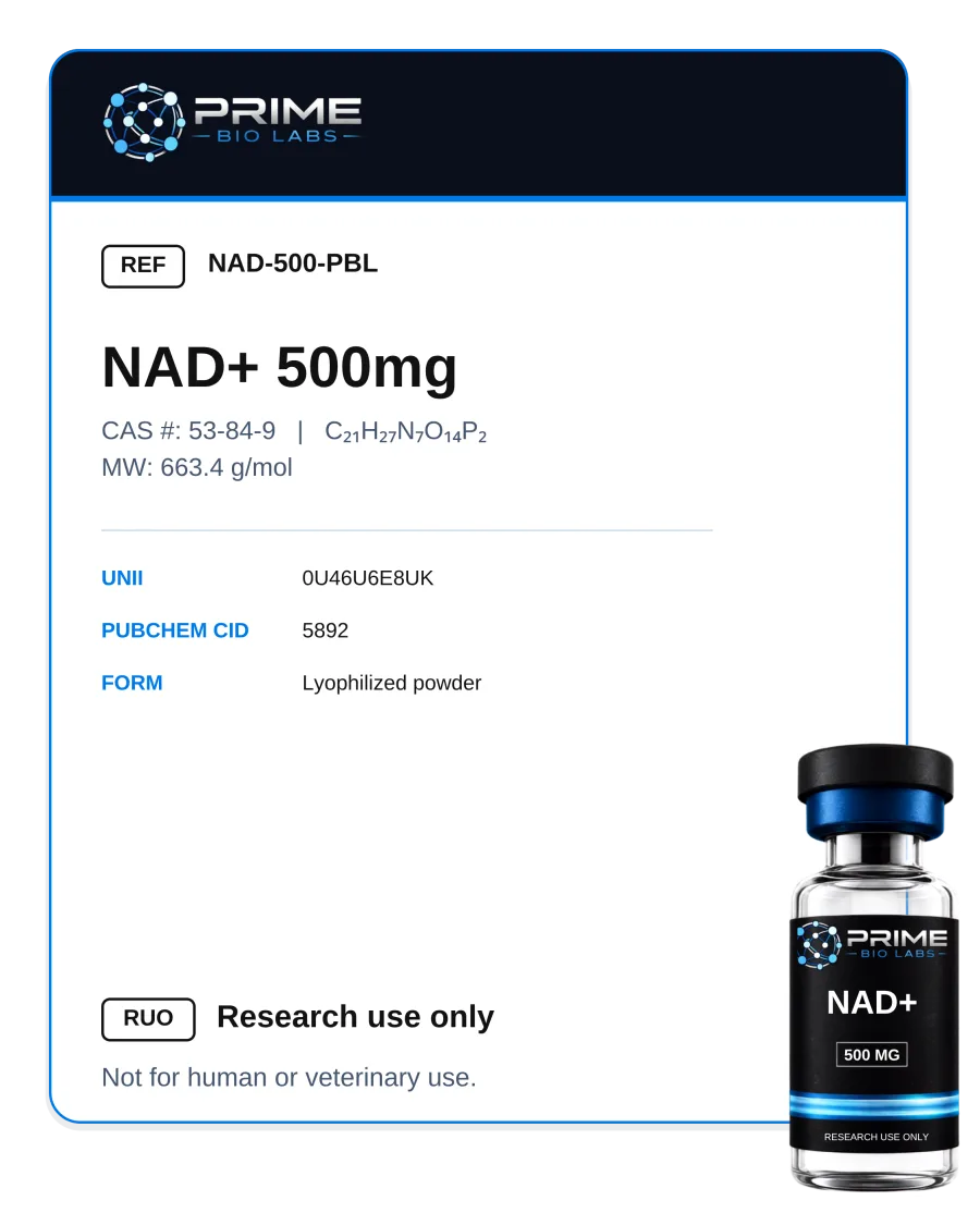 NAD+ (500 mg) — research compound, ≥98% purity by HPLC-UV