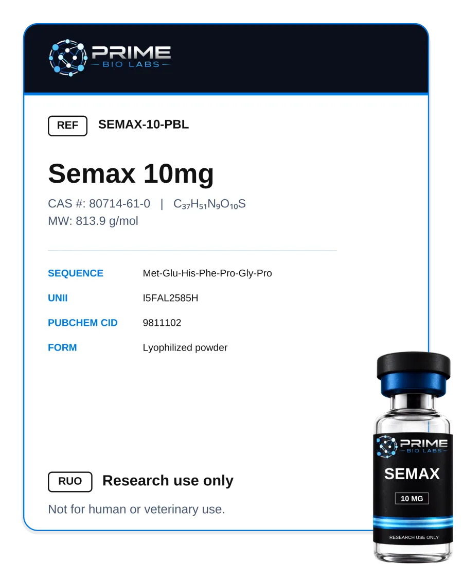 Semax (10 mg) — research compound, ≥98% purity by HPLC-UV